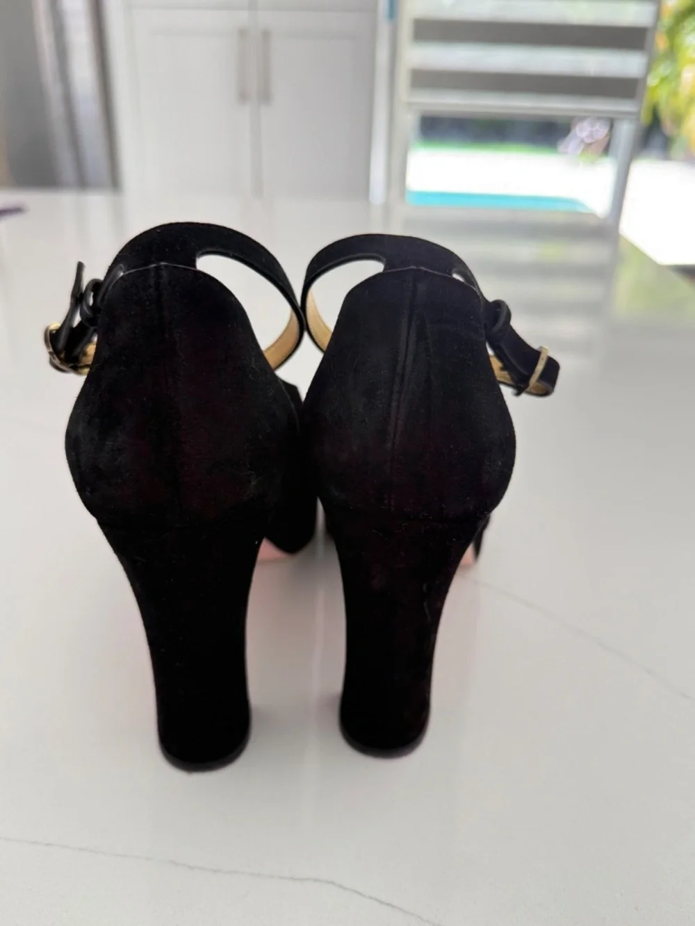 Chanel Suede Pearl Shamrock CC Heeled Sandals Black Heels Sz 40